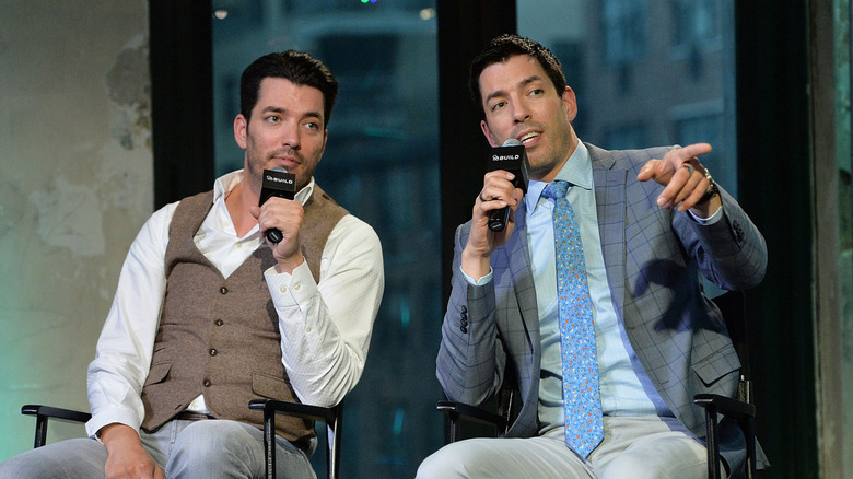 Jonathan Scott and Drew Scott promoting their book "Dream Home: The Property Brothers Ultimate Guide to Finding & Fixing Your Perfect House"