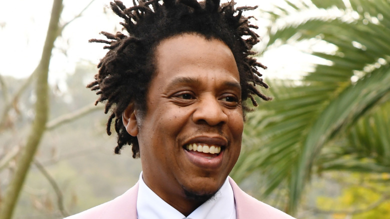 Jay-Z wearing a pink suit