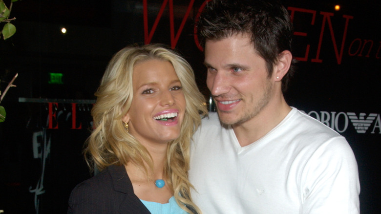 Jessica Simpson and Nick Lachey laughing