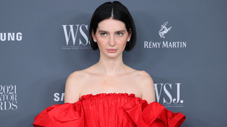 Meadow Walker short hair, red dress