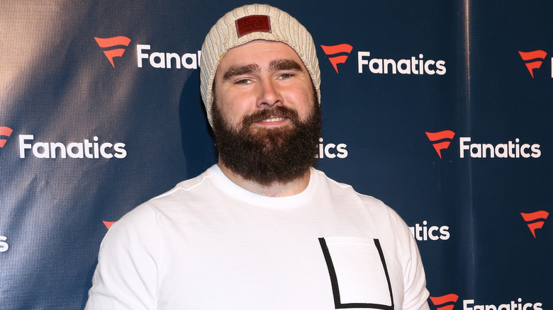 Jason Kelce smiling in close up a red carpet event