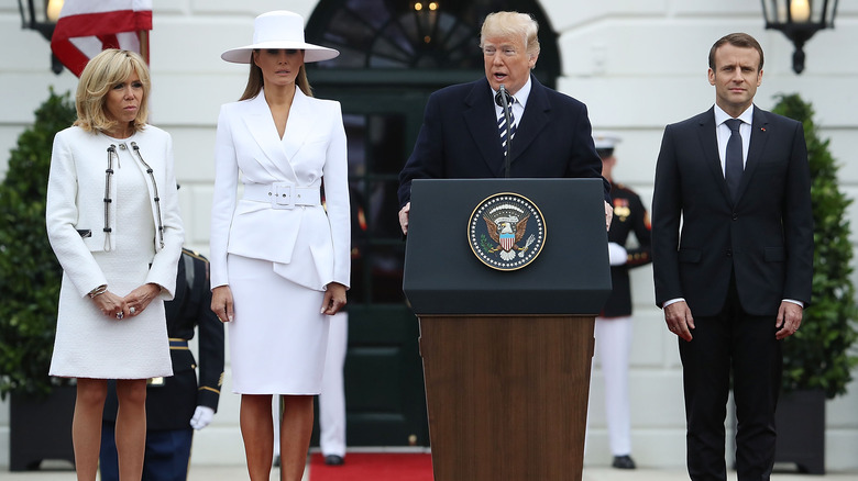 Brigitte Macron, Melania Trump, Donald Trump, & Emmanuel Macron