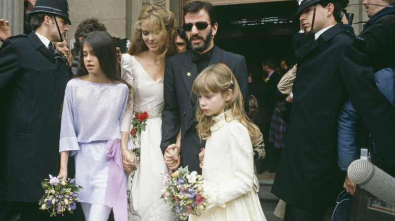 Ringo Starr and Barbara Bach on their wedding day with Francesca Gregorini and Lee Starkey.