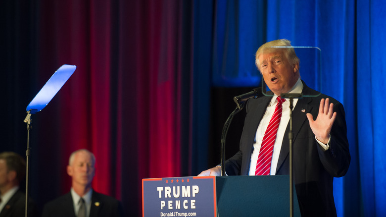 Donald Trump looking at teleprompter