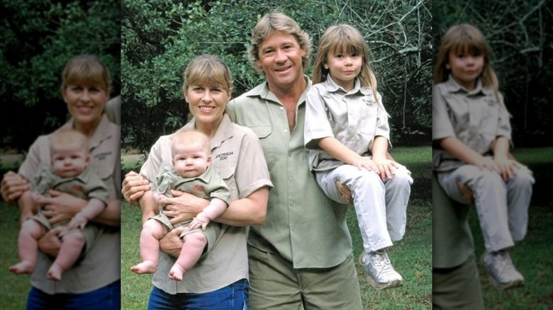 Terri and Steve Irwin hold young Robert and Bindi