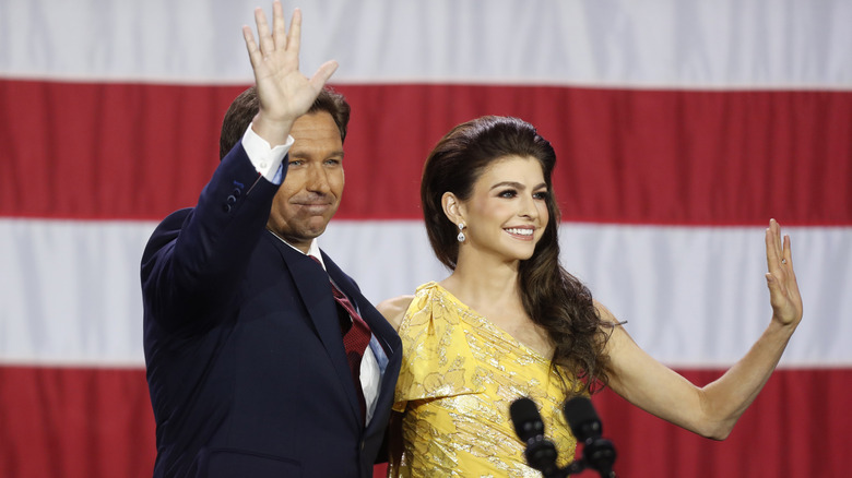 Florida Gov. Ron DeSantis and his wife Casey DeSantis celebrating his victory over Democratic gubernatorial candidate Rep. Charlie Crist during an election night watch party at the Tampa Convention Center