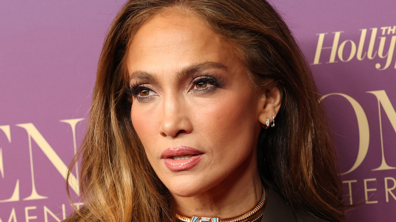Jennifer Lopez with mouth slightly open