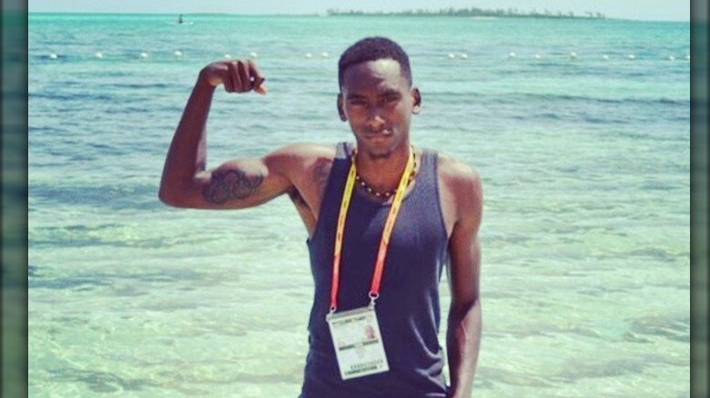 Daundre Barnaby flexing