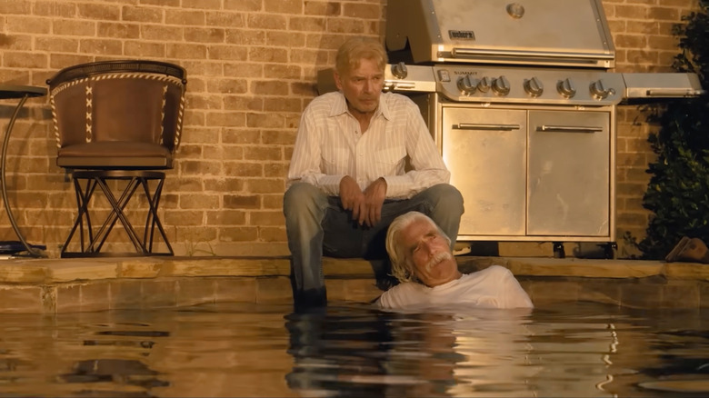 Sam Elliott lies in a pool talking to Billy Bob Thornton