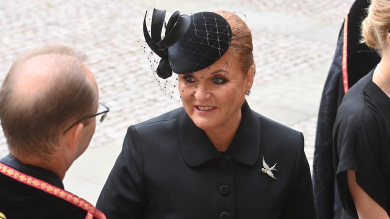 Sarah Ferguson wearing swallow brooch