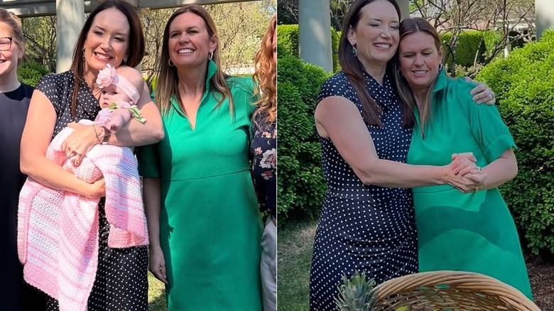 Sarah Huckabee Sanders in a green dress