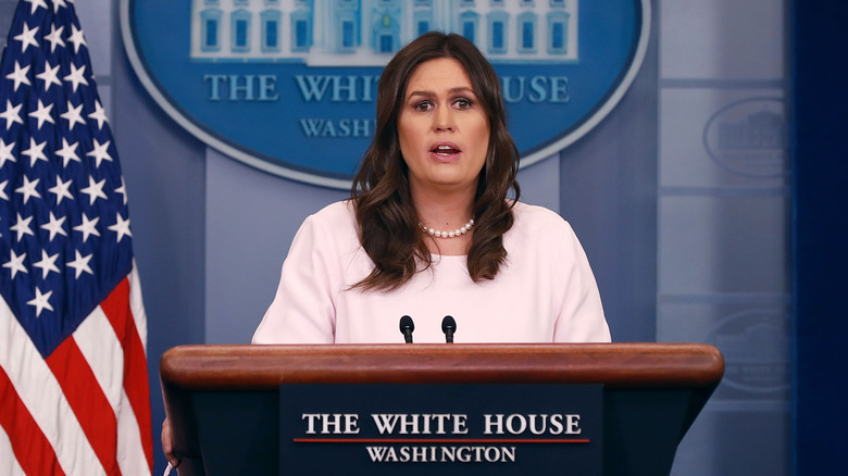 Sarah Huckabee Sanders at the podium