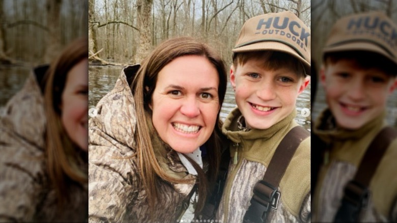 Sarah Huckabee Sanders with her son
