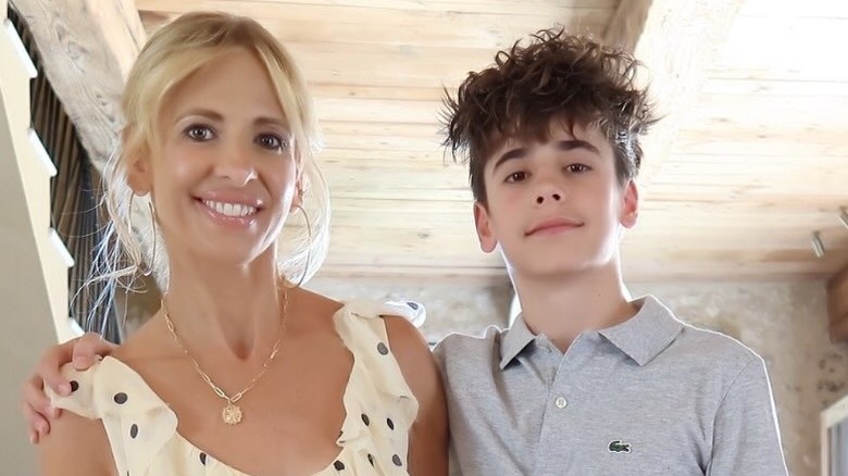 Sarah Michelle Gellar smiling with her son, Rocky Prinze.