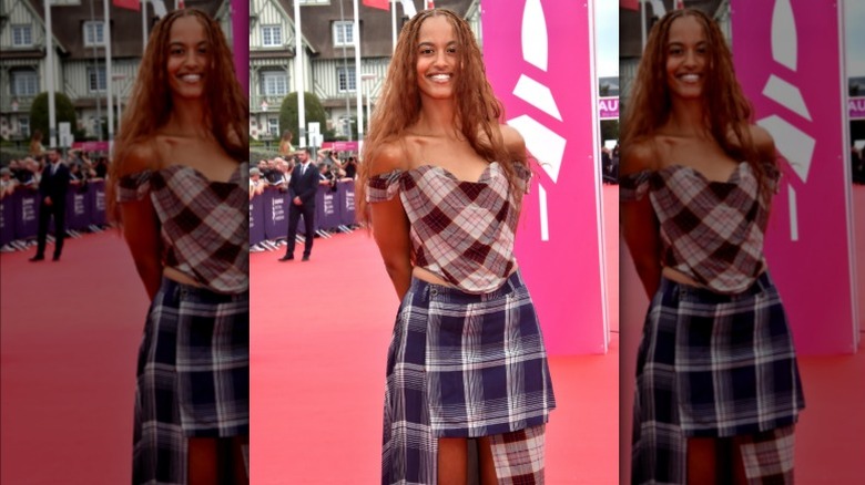 Malia Obama wearing a plaid outfit at the 50th Deauville American Film Festival