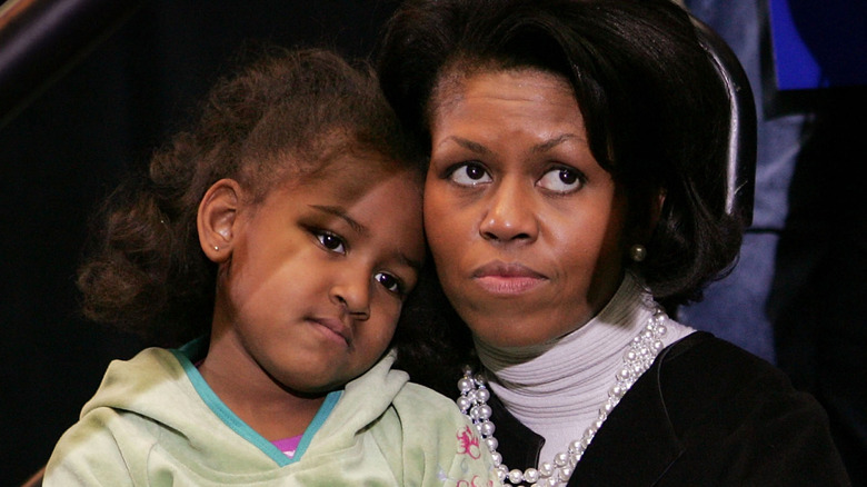 Sasha and Michelle Obama at Iowa State University rally.