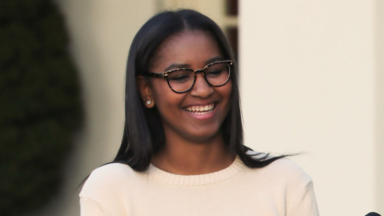 Sasha Obama at annual turkey pardoning ceremony in the Rose Garden.