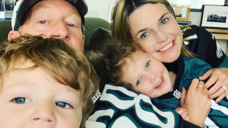 Savannah Guthrie, Michael Feldman, and their two kids smiling for a photo on Instagram
