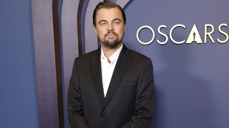 Leonardo DiCaprio wearing a black suit