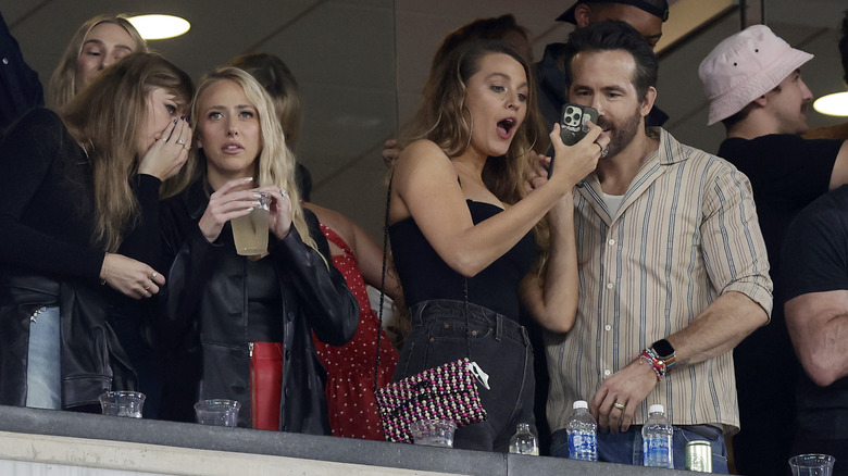 Taylor Swift, Brittany Mahomes, Blake Lively and Ryan Reynolds attending a game between the New York Jets and the Kansas City Chiefs at MetLife Stadium