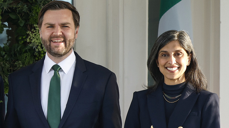 JD and Usha Vance pose together.