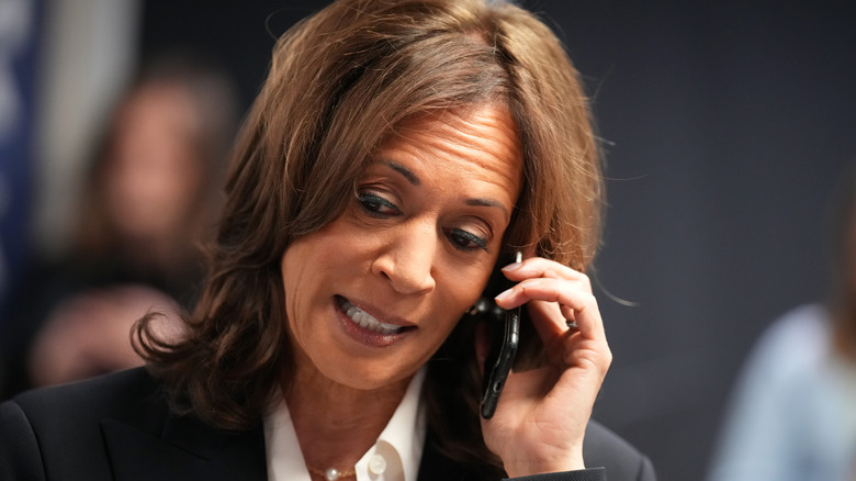 Kamala Harris dropping by a phone bank event at the Democratic National Committee headquarters on Election Day