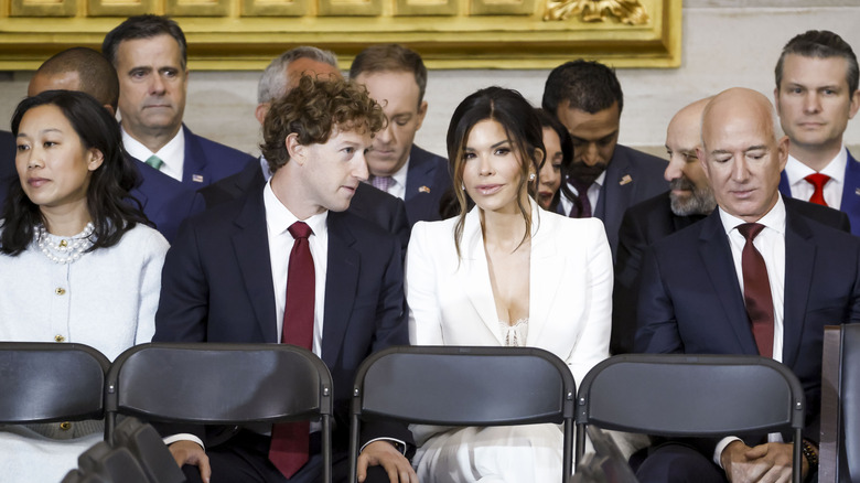 Priscilla Chan, Jeff Zuckerberg, Lauren Sanchez, and Jeff Bezos at the Trump inauguration