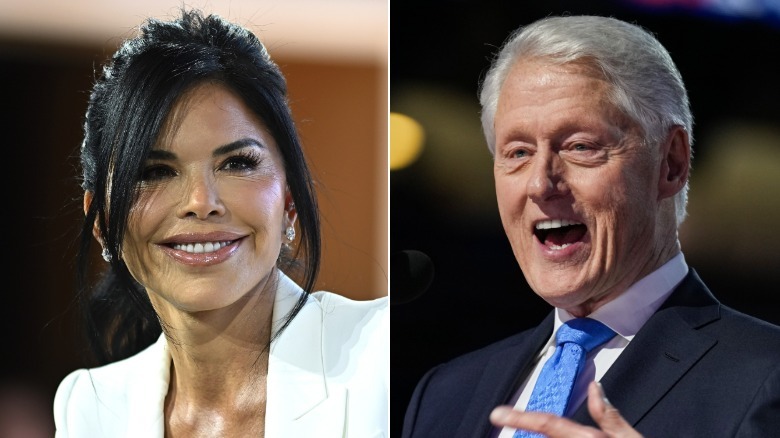 Split image of Lauren Sanchez smiling and Bill Clinton speaking