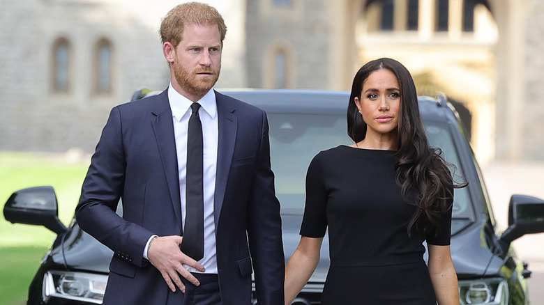 Prince Harry and Meghan Markle in black at Queen Elizabeth's funeral