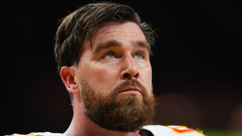 Travis Kelce looking up