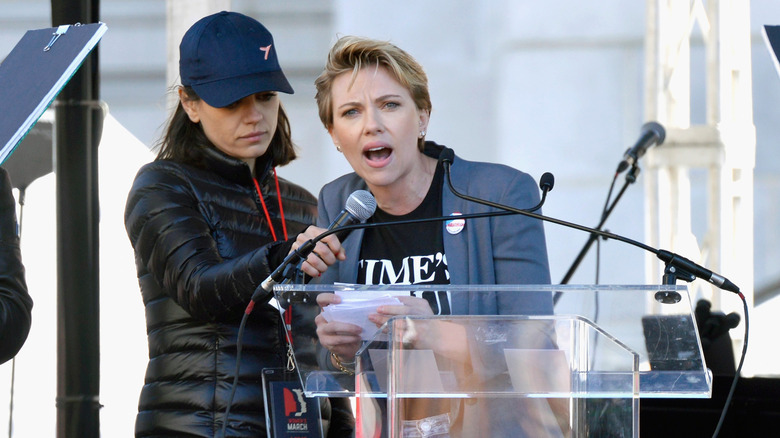 Mila Kunas and Scarlett Johansson at 2018 Women's March