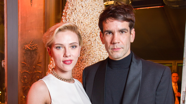 Scarlett Johansson and Romain Dauriac posing