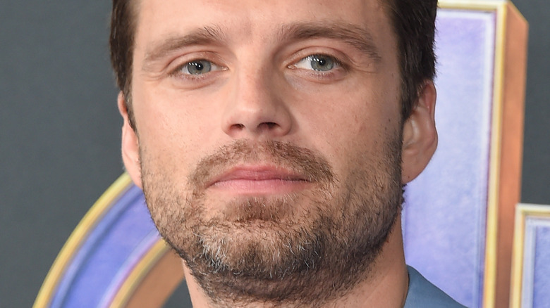 Sebastian Stan with a serious expression