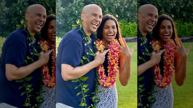 Cory Booker and Alexis Lewis after getting engaged