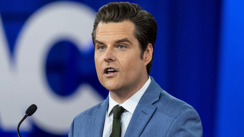 Matt Gaetz talking with eyebrows raised