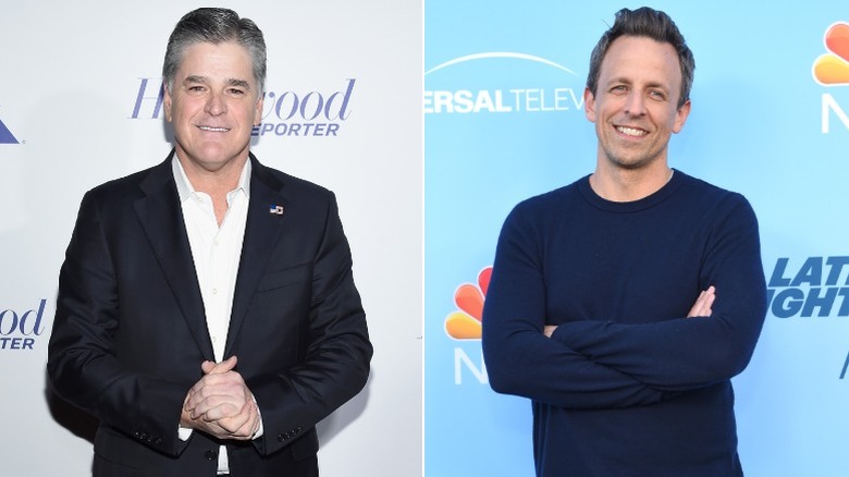 Sean Hannity on a red carpet;Seth Meyers on a red carpet