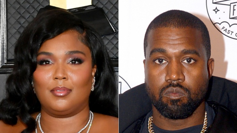 Lizzo, left, and Kanye West, right