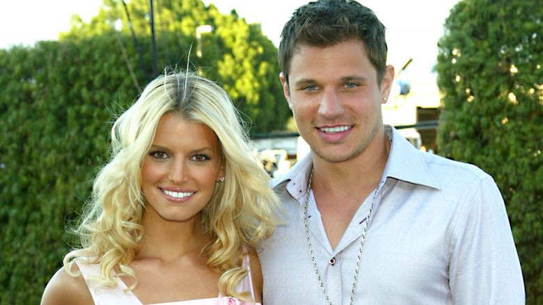 Nick Lachey and Jessica Simpson posing together in 2003