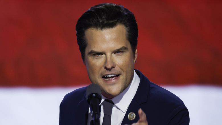 Matt Gaetz talking into microphone