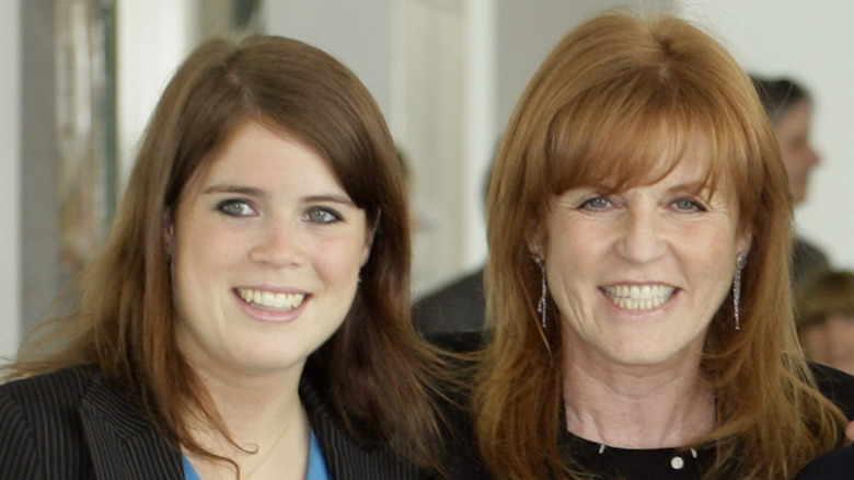 Closeup of Princess Eugenie and Sarah Ferguson smiling in 2010