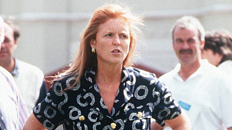 Sarah Ferguson standing outside in 1995