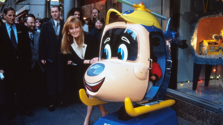 Sarah Ferguson promoting "Budgie the Little Helicopter" ride at Bloomingdale's