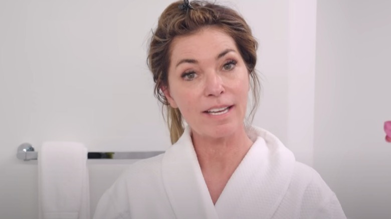 Shania Twain wearing white robe