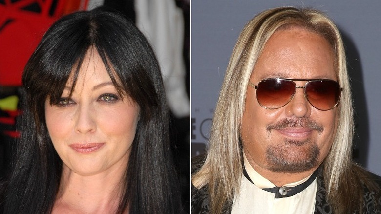 Shannen Doherty and Vince Neil smiling