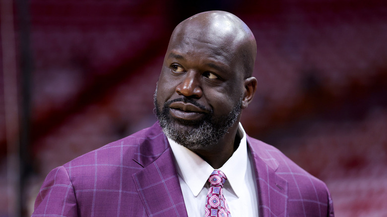 Shaquille O'Neal in purple suit