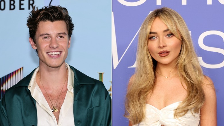 Shawn Mendes, Sabrina Carpenter posing