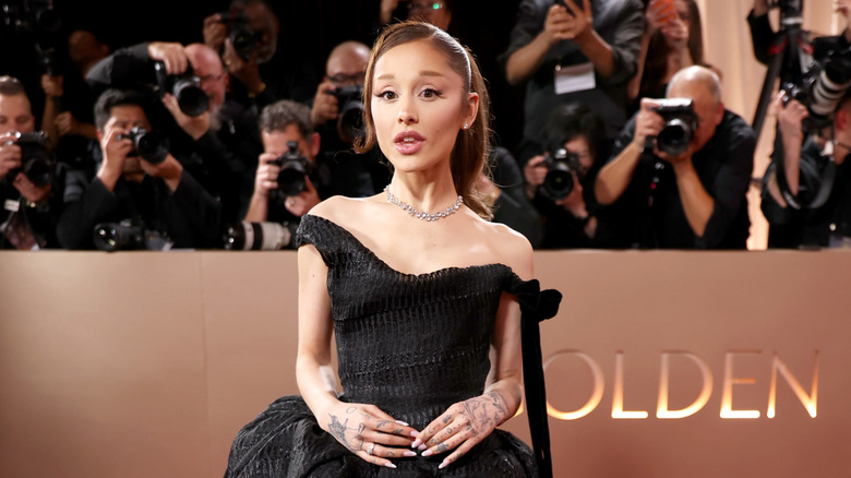 Ariana Grande wearing black dress at Golden Globes
