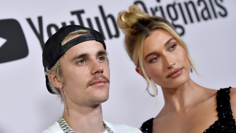 Justin and Hailey Bieber pose together