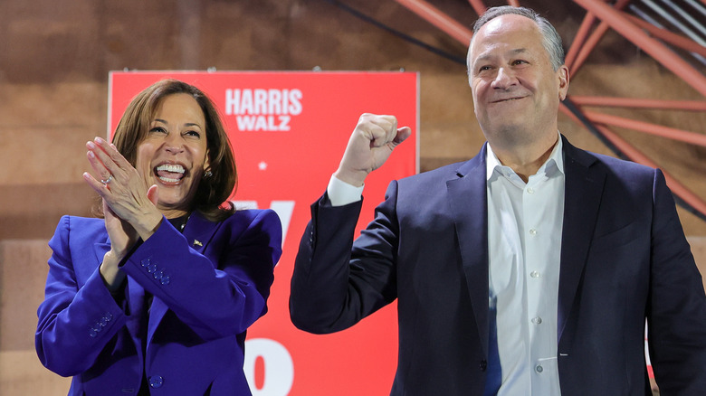 Kamala Harris and Doug Emhoff at a campaign rally