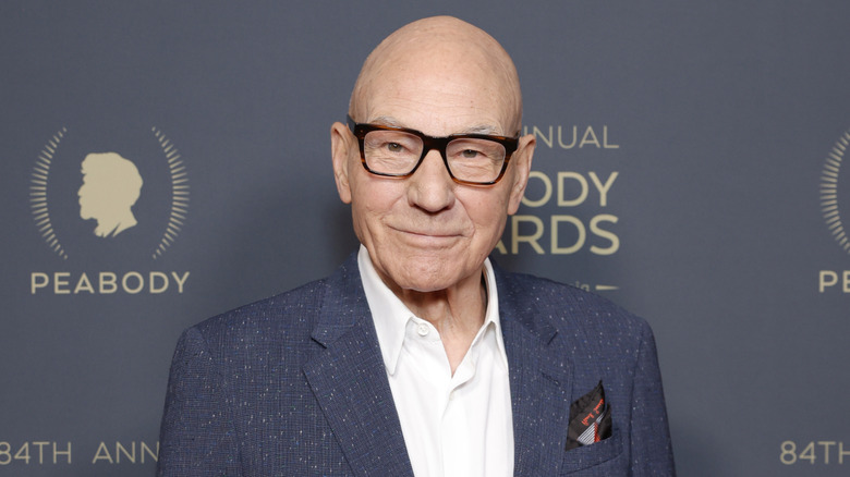 Patrick Stewart smiling at camera